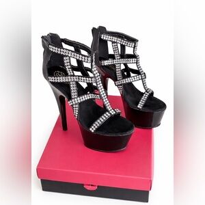 ✨ Pleaser Adore-798 Black Rhinestone Platform Heels | 7M ✨